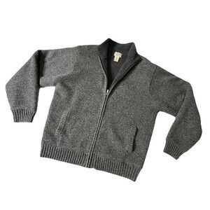 LL Bean Classic Gray Sweater Lambs Wool Full Zip Heavyweight Lined Men’s Medium